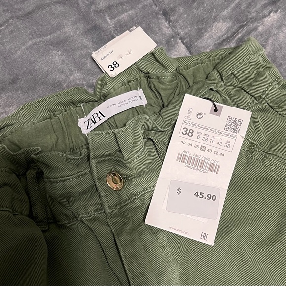 Zara Pants & Jumpsuits Zara Olive Green Paper Bag Carrot Leg Ankle